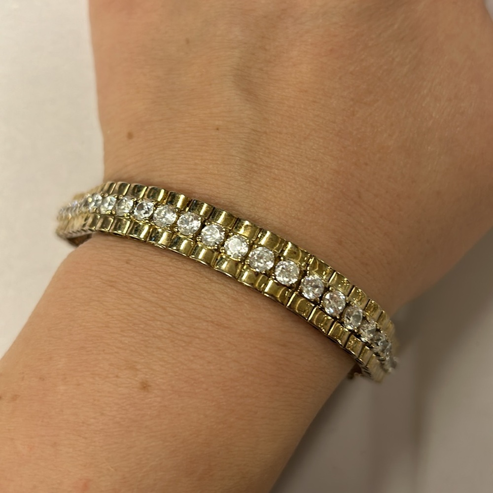Gold plated 925 sterling and CZ cubic zirconia unisex bracelet, size Large